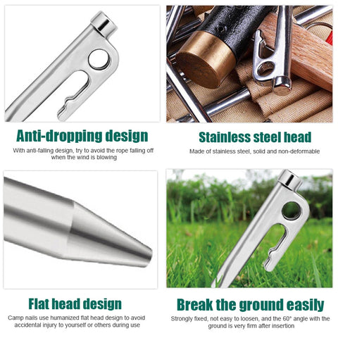 Sunphio 4PCS Outdoor Camping Tent Spike, High Strength Stainless Steel