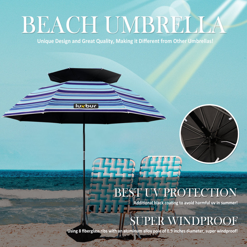 Luxbur Windproof Beach Umbrella Blue