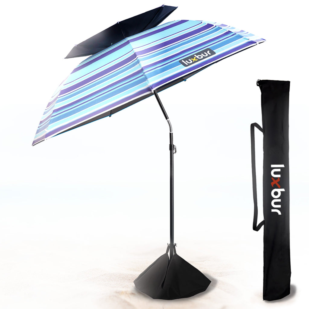 Luxbur Windproof Beach Umbrella Blue